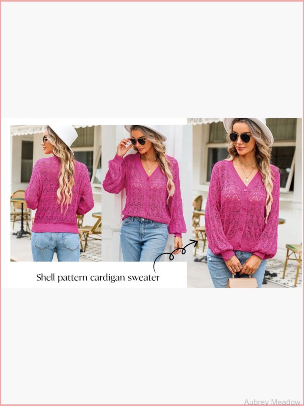 Crochet Knit V-Neck Cardigan Sweater Long Sleeve Button Front - Picture 7 of 7